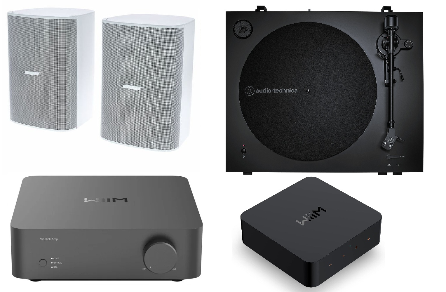 Bose DM6SE + Wiim Vibelink Amp with Wiim Pro Streamer + Audio-Technica Turntable